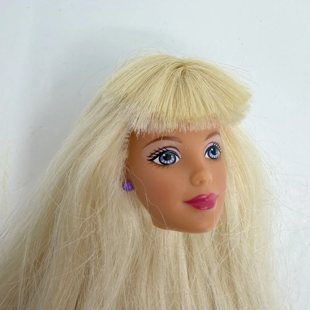 BARBIE DOLL HEAD ONLY FOR REPLACEMENT OR OOAK 1990S LONG HAIR BLONDE BANGS‎